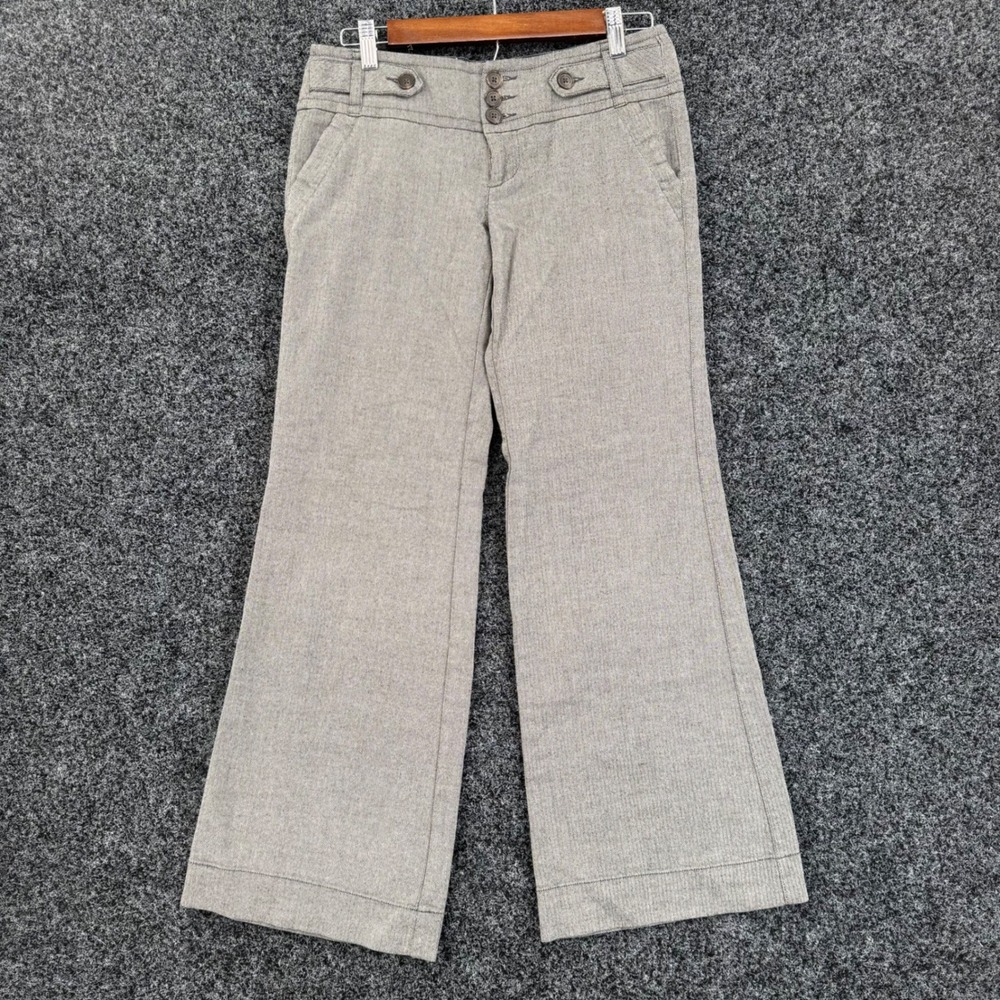 American Eagle Gray Herringbone Wide Leg Trousers Low Rise Dress Pants Size 2
